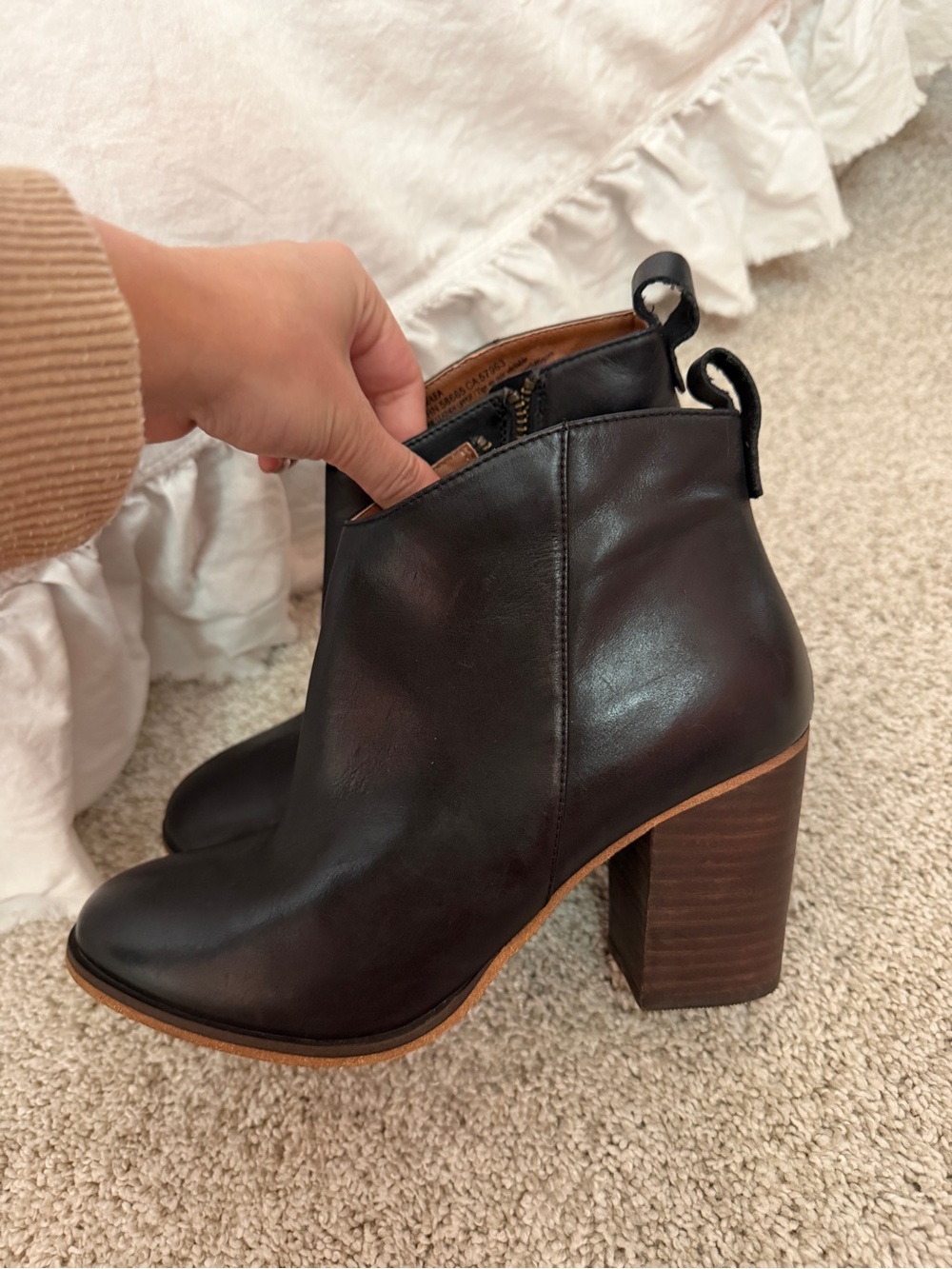 bp Black Leather Block Heel Ankle Booties